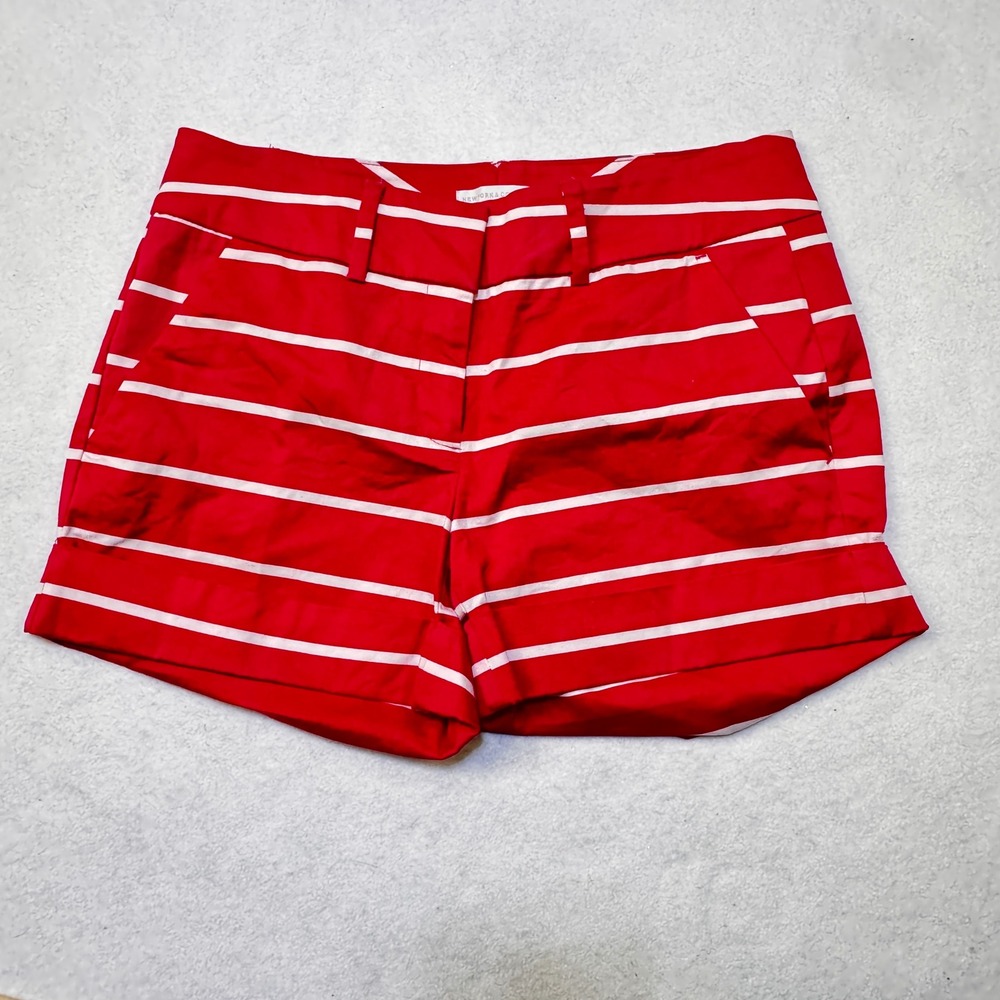 New York & Co. Striped Shorts Womens 2 Pink White Nautical Preppy Summer Cuffed